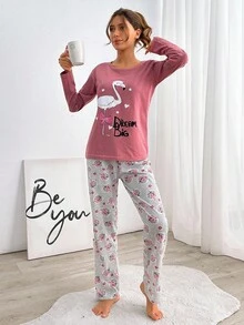 EURMUSE 100% Cotton 2Pcs  Animal Printed Homewear Pj Set - Dusty Pink - View 6