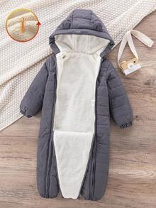 SHEIN 男婴冬季新款加厚保暖连体衣，带拉链，秋冬纯棉外套，百搭休闲秋季款 - 灰色 - 查看 3
