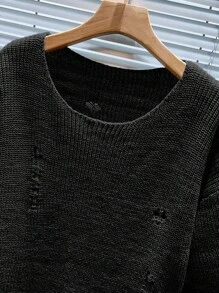 Manfinity Homme 男士休闲百搭纯色做旧针织毛衣 - 黑色 - 查看 6