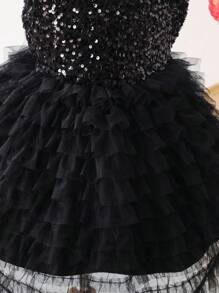 Elladie kids Gonna a strati con decorazioni di fiocchi e paillettes, adatta per feste, compleanni, festival, esibizioni, matrimoni e altre occasioni formali - nero - Visualizzare 6
