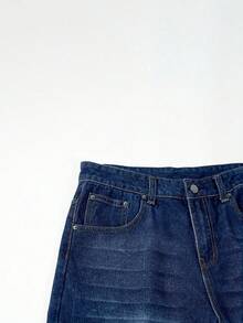 Manfinity Homme Men's Casual Pocketed Tapered Fit Blue Jeans, Streetwear For Going Out - Dark Wash - View 4