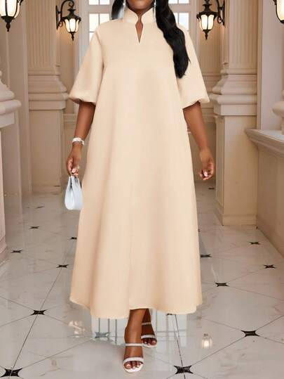 SHEIN Lady 春夏优雅通勤办公室休闲波西米亚风休闲外出白色编织缎面 V 领舞会礼服主教袖 A 字形连衣裙束腰连衣裙中长袖加大码连衣裙优雅女装优雅服装女士夏季服装女士夏装白色连衣裙优雅优雅的白色连衣裙，女士正式礼服