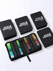 SHEIN 168/120/100/80/72/60/48/36 PCS Double Tip Marker Pen Set Washable Brush Pen Art Supplies No Bleed Through Paper Waterproof Vibrant Colors Professional Artist Markers DIY Graffiti Drawing Tools Sketching Coloring Set Perfect Gift For Back To School Art Collection - Multicolor - View 9