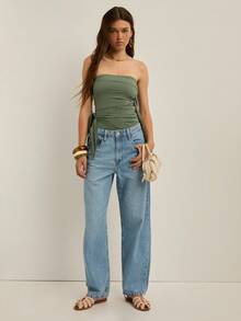 Nöista 深绿色无肩带抹胸上衣，侧边系带设计，修身剪裁。非常适合秋季女性穿着，也适合音乐会、休闲装扮、波西米亚风和西部风格。 - 綠色 - 查看 4