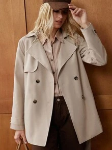 Écloséra French Retro Casual Commuting All-Match Loose Version Double Breasted Wear A Belt Soft Twill Woven Fabric Spring And Autumn Khaki Women's Trench Coat Mid-Length Trench Coat Women's Jacket Ladies Casual Clothing Fall Clothes For Women Women's Autumn Clothing Matching Women's Autumn Clothing Jacket Autumn And Winter Matching Windbreaker Jacket - Khaki - View 8