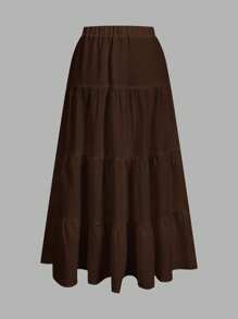 SHEIN EZwear Women's Casual Vacation Multi-Layer Cake Skirt, Suitable For Summer Chic Dress