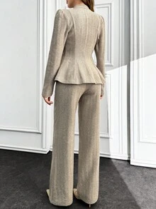 EURMUSE 2PCS, Herringbone Color, Slim Jacket & Straight Fit Pants - Beige - View 2