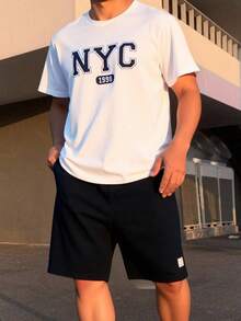 SHEIN 2pcs/Set Teen Boys' Casual Short Sleeve T-Shirt And Shorts Set, Street Punk Rock Style For Daily Wear, Party, Music Festival, Suitable For Spring/Summer