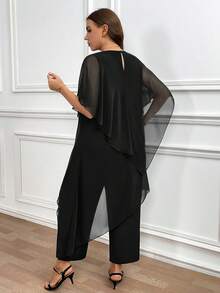 Reflora Plus Size Elegant Commuter Solid Color Asymmetric Hem Top And Pants 2 Pieces Set,Fall Clothes For Women - Black - View 2