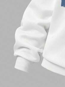 SHEIN ChillGRL 2 件女童字母印花连帽卫衣 + 绿色工装裤休闲街头装，秋冬 - 藍色 - 查看 3