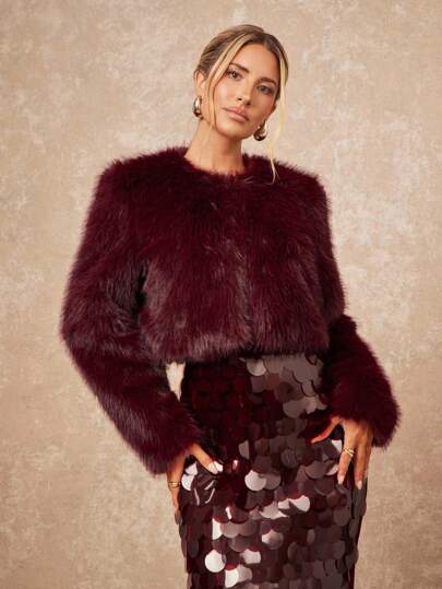 Lumalex Abrigo de mujer recto sin cuello de piel sintética de gran tamaño