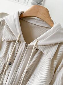 CosyJoli Plus Size Women 2 In 1 Design Casual Jacket, Apricot Color Hooded Jacket, Corduroy Jacket, New Autumn/Winter Commuting Versatile Outerwear,Fall Clothes For Women