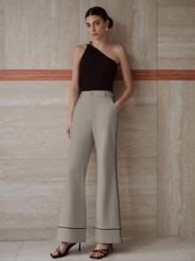 MOTF PREMIUM Quần ống loe ống tương phản - Màu Xám nhạt - Xem 7