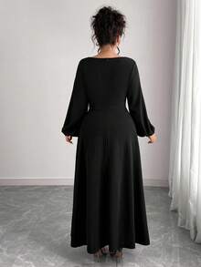 Elenzga Robe de fête en tricot de grande taille avec patchwork au col en forme de cœur perlé et ourlet, pour l'automne/hiver - Noir et Blanc - Voir 2