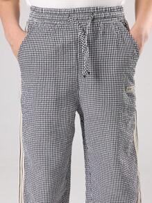 SUMWON Classic Pull On Gingham Check Pants With Side Stripe Details Elastic Waistband Tween Boys Everyday Casual Wear All Season Comfort School Wear - Black - View 6
