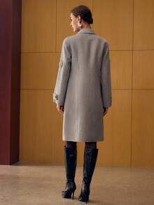 MOTF PREMIUM WOOL RHINESTONE DETAIL DOUBLE BREASTED PLACKET OVERCOAT - Grey - View 4