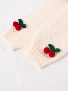 Sparklyn Girls' Cute Cherry Pattern Dropped Shoulder Cardigan, Toddler & Tween Girl Fall Winter - Apricot - View 5