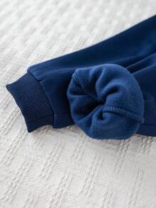 Cozy Pixies 2pcs Baby Boy Cartoon Bear Pattern Knitted Soft Crew Neck Long Sleeve Hoodie And Elastic Waist Thermal Lined Pants Set Baby Set Autumn Winter Season Baby Boy Bear Outfit Baby Casual Sets Fall - Blue - View 6