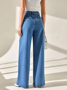 CLARA VERO Pantalón vaquero de mujer de cintura alta, pierna recta y plisado
