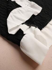 Elenzga Plus Size Elegant Commuter Color Block Ruffle Tie Jacket Fall Winter Cloth For Women Autumn - Black - View 6