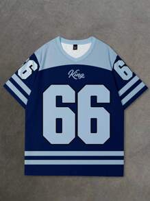 Manfinity Campus Court Camiseta casual de verano para hombre de talla grande con estampado numérico y bloques de color - Multicolor - Ver 3