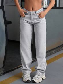 EURMUSE WOMEN LOW WAIST STRAIGHT JEAN Y2K STYLE SNOW WASH Jeans Outfit For Women Women S Jeans Women Clothing Jeans Women Jeans Plus Size Women Summer Clothing Women Clothing Y2k Women S Bottoms Woman S Summer Clothes - Light Wash - View 4