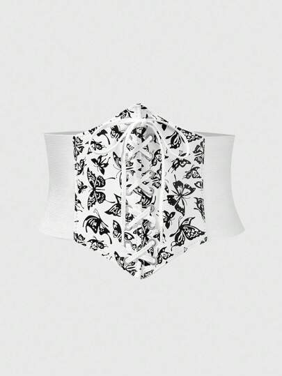 Fairycore 1pc Gothic Style Black Butterfly Waist Cincher, Halloween