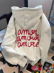 INAWLY Damen Lässig Pullover mit Buchstaben-Muster und Drop Shoulder, Herbst/Winter