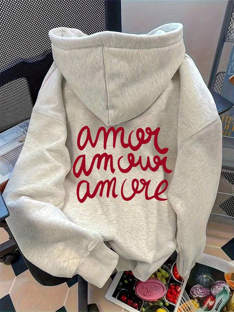 INAWLY Damen Lässig Pullover mit Buchstaben-Muster und Drop Shoulder, Herbst/Winter