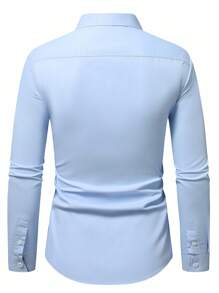 Calvornis Men's Casual Commuter Colorblock Patchwork Long Sleeve Shirt, For Fall - Blue - View 2