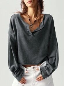 Bohemela 女士休闲纯色V领长袖宽松套头卫衣，秋冬季款