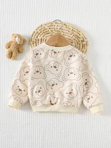 Cozy Pixies Maglia a girocollo in maglia morbida con stampa di orsetti cartoni animati, manica lunga, per bambina