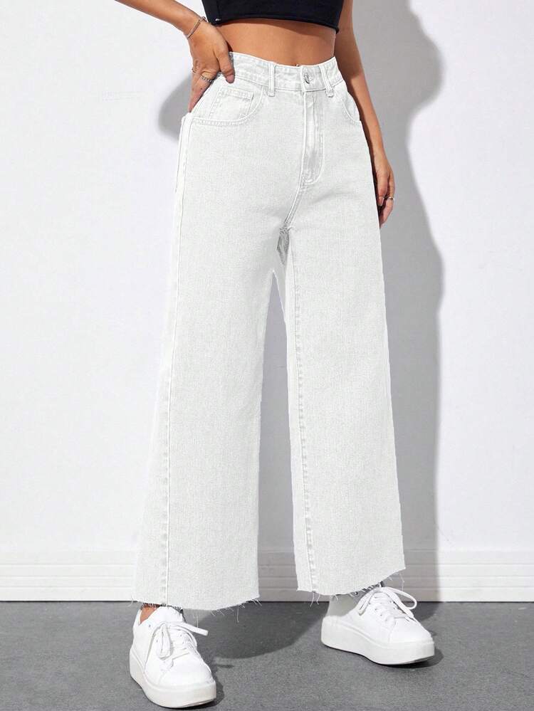 EMERY ROSE Women's Straight Loose Casual Jeans With Pockets - White - View 4