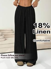 Solflare 大码纯色休闲打结阔腿裤 - 黑色 - 查看 1