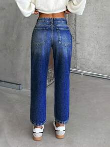 RueChic Slant Pocket Low Waist Snow Wash Straight Jeans - Medium Wash - View 2