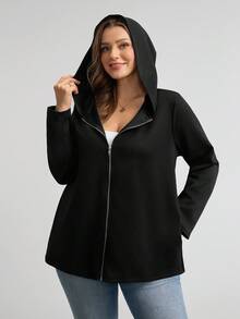 Comfylo 大码女式冬季外套，大码秋季休闲黑色外套，万圣节服装，女式冬季拉链连帽外套，带口袋，飞行员夹克，女式黑色外套，口袋设计，适合秋冬季外出穿着，秋季百搭。 - 黑色 - 查看 6