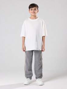 SUMWON Classic Pull On Gingham Check Pants With Side Stripe Details Elastic Waistband Tween Boys Everyday Casual Wear All Season Comfort School Wear - Black - View 3