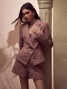 MOTF PREMIUM 粗花呢双排扣西装外套