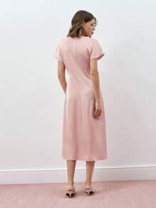 Maija 2025 春夏 7 月 4 日、圣约翰、毕业典礼、节日服装女士纯色圆领短袖休闲修身中长连衣裙、节日