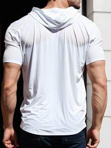 Manfinity Dauomo 男士夏季純色鈕扣半開襟短袖休閒帽T恤 - 白色 - 查看 2