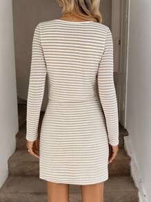 Easowa Robe courte décontractée pour femmes en tissu gaufré kaki avec taille resserrée, automne/hiver