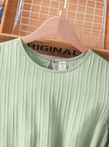 SHEIN Vestido sencillo de manga corta y unicolor para niñas preadolescentes para uso diario - Verde - Ver 3