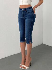 EURMUSE High Waist Washed Comfort Skinny Capri Jeans Women S Outfits Work Outfits For Women Petite Womens Set - Medium Wash - View 3