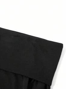 Ellevyn 1 pieza Camiseta de manga larga ajustada de un solo color con hombros descubiertos para mujer