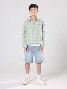 SUMWON Boys Plaid Button Down Shirt Collared Long Sleeve Casual Fall Winter Spring Classic Checkered Loose Fit Preppy School Top Youth Leisure Shirt