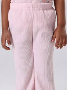 SUMWON Girls Two Piece Plisse Co-Ord Set With Ruffle Peplum Top And Flared Pants Casual Summer Holiday Beach Party Outfit Matching Set - Pink - View 7