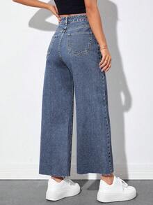EMERY ROSE Casual Washed High Waist Straight Leg Jeans - Dark Wash - View 2