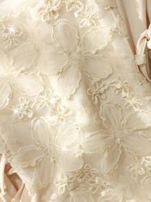 Yasmyna Vestido de mujer con cuello cuadrado elegante, parches y bordados en la cintura con lazo, para primavera/verano