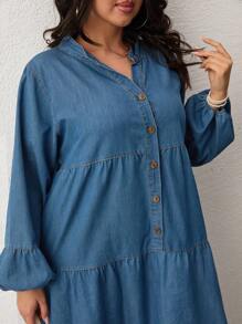 EURMUSE Vestido con detalles de volantes y botones delanteros para tallas grandes - Azul - Ver 5