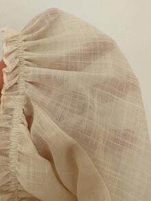 Lyxana 女式休闲度假花卉印花收腰方领泡泡袖衬衫，夏季 - 杏色 - 查看 4